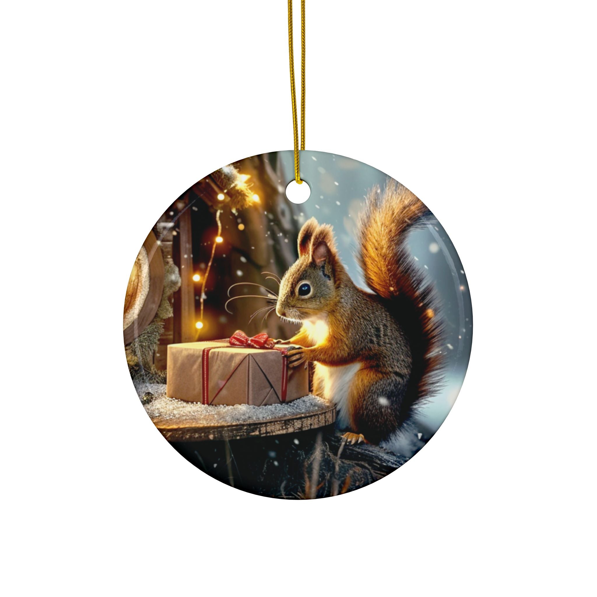 Christmas Squirrel Ceramic Ornament, 2-Side Print