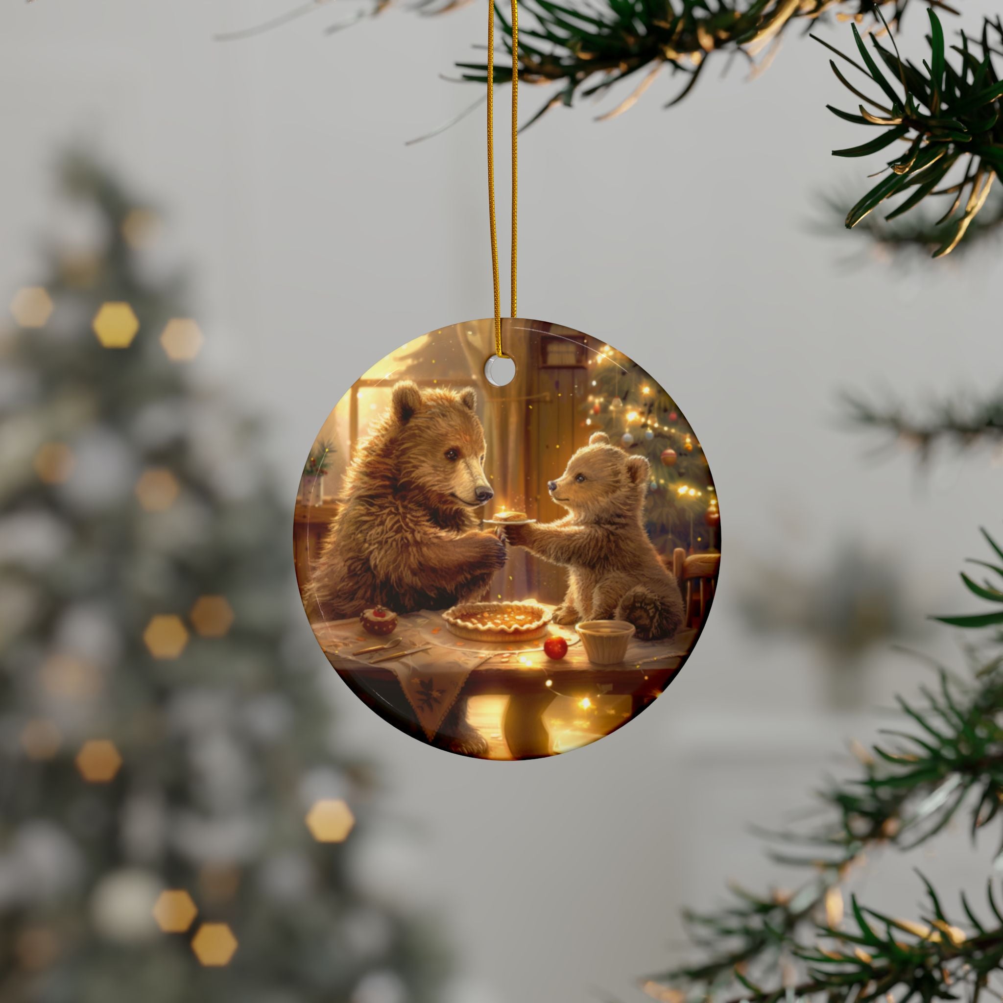 Bear Family Ceramic Ornament, 2-Side Print