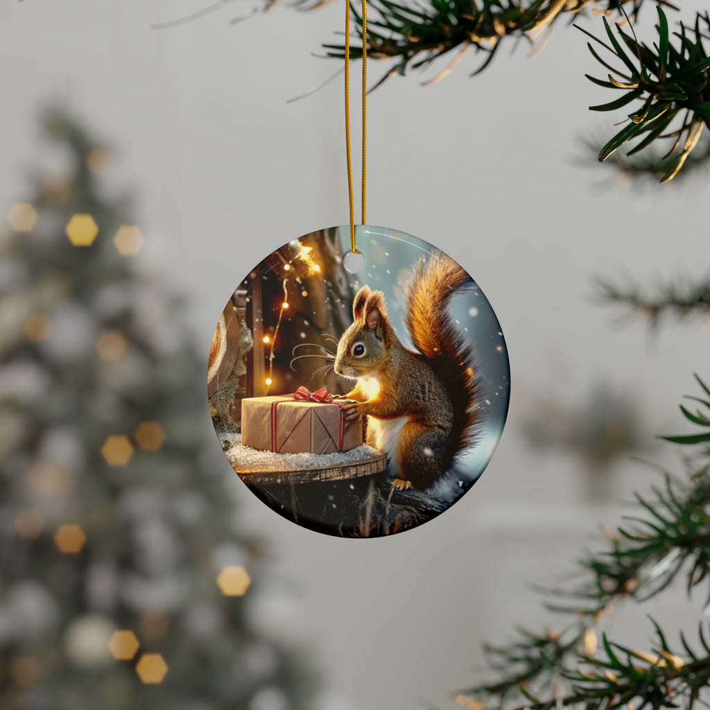 Christmas Squirrel Ceramic Ornament, 2-Side Print