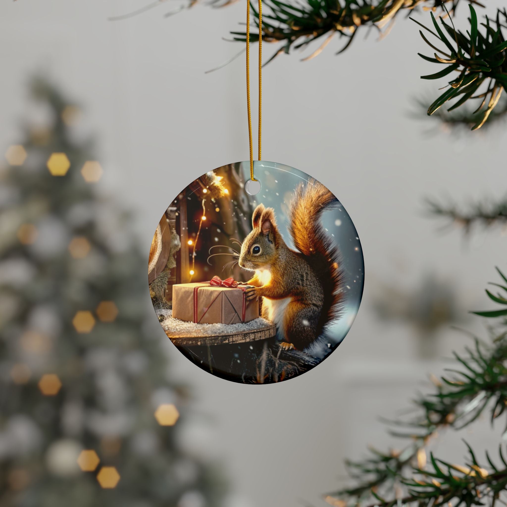 Christmas Squirrel Ceramic Ornament, 2-Side Print
