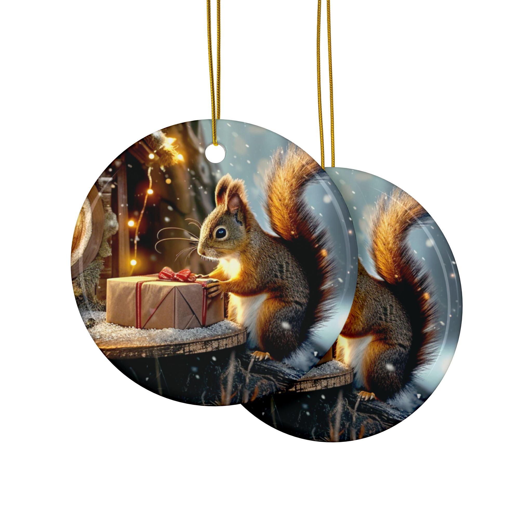 Christmas Squirrel Ceramic Ornament, 2-Side Print