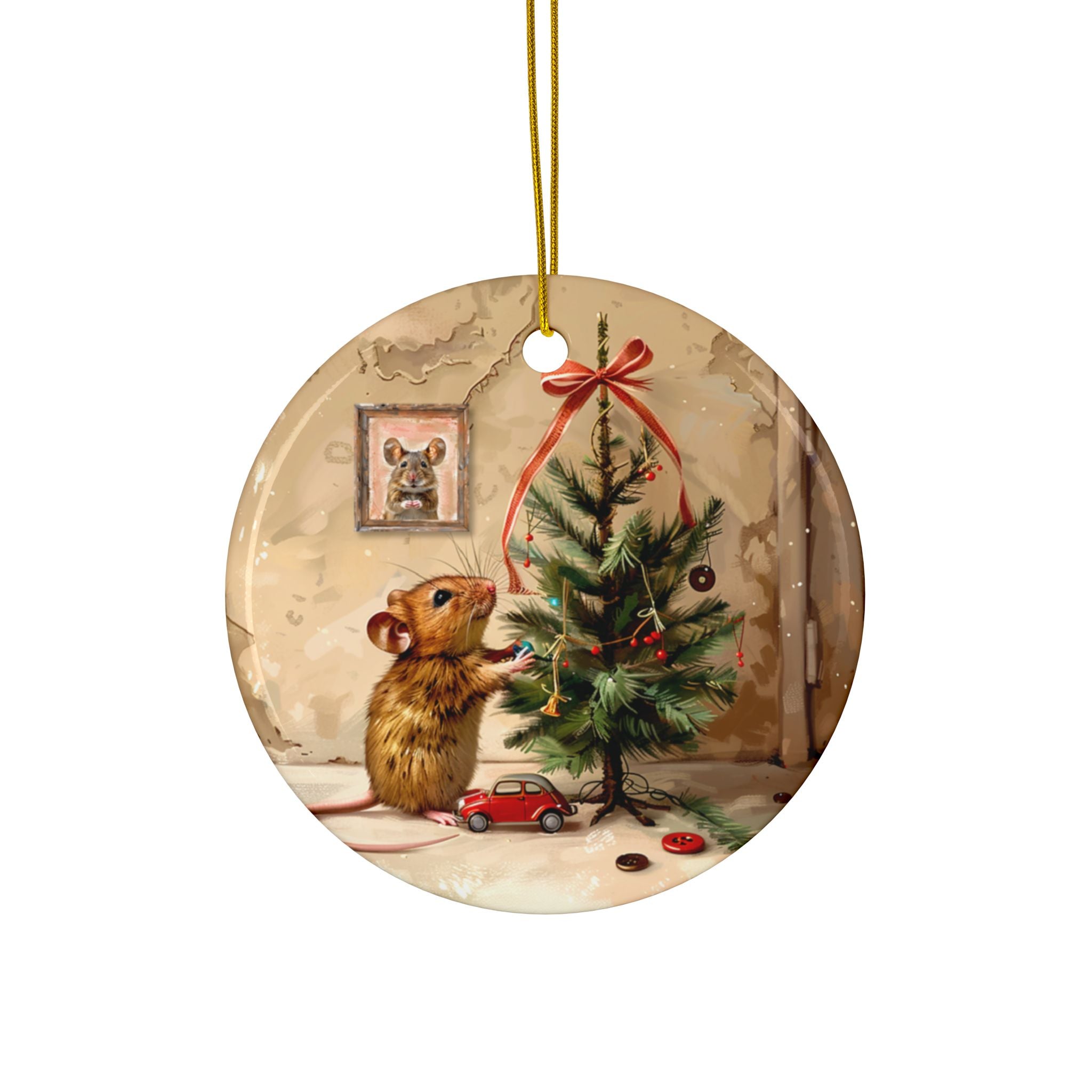 Christmas Mouse Ceramic Ornaments, 2-Side Print