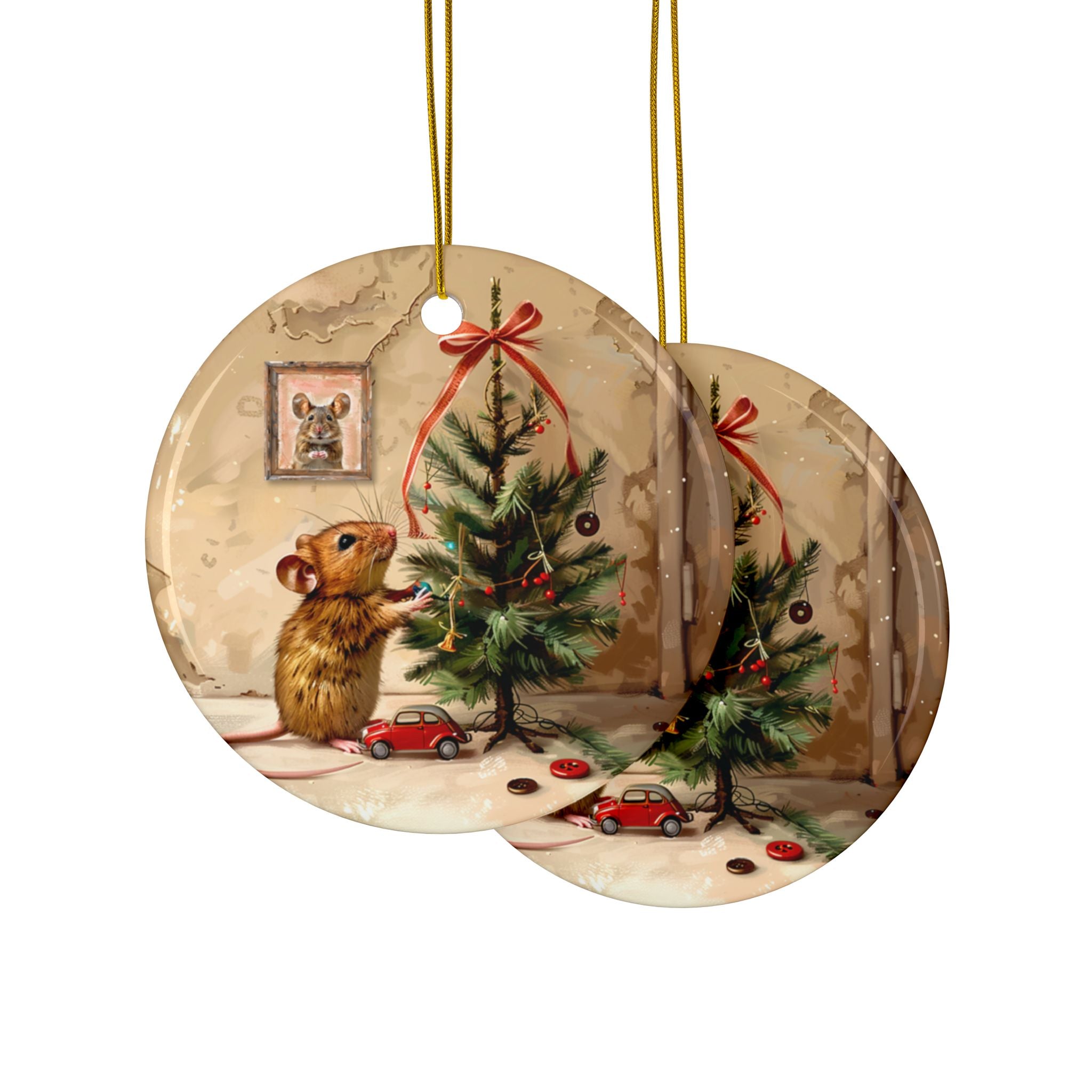 Christmas Mouse Ceramic Ornaments, 2-Side Print