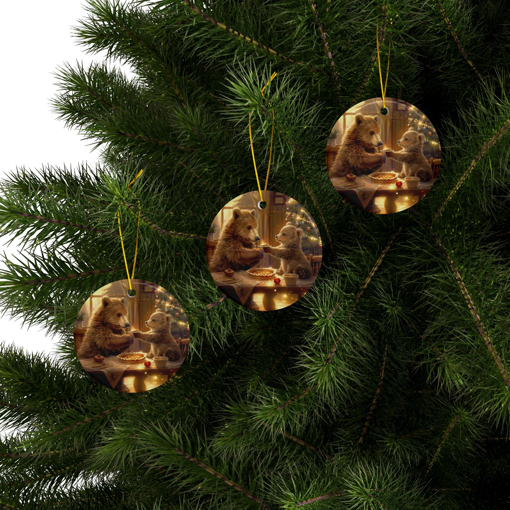 Bear Family Ceramic Ornament, 2-Side Print