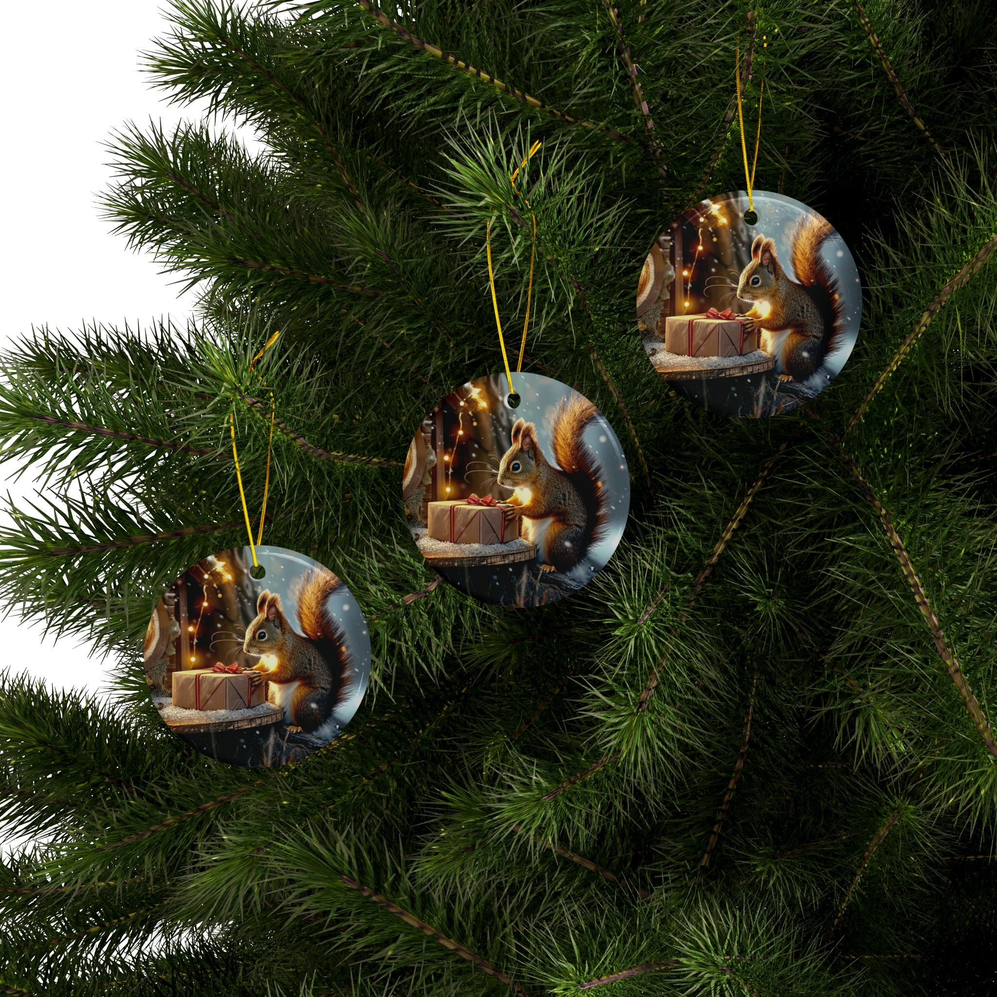 Christmas Squirrel Ceramic Ornament, 2-Side Print