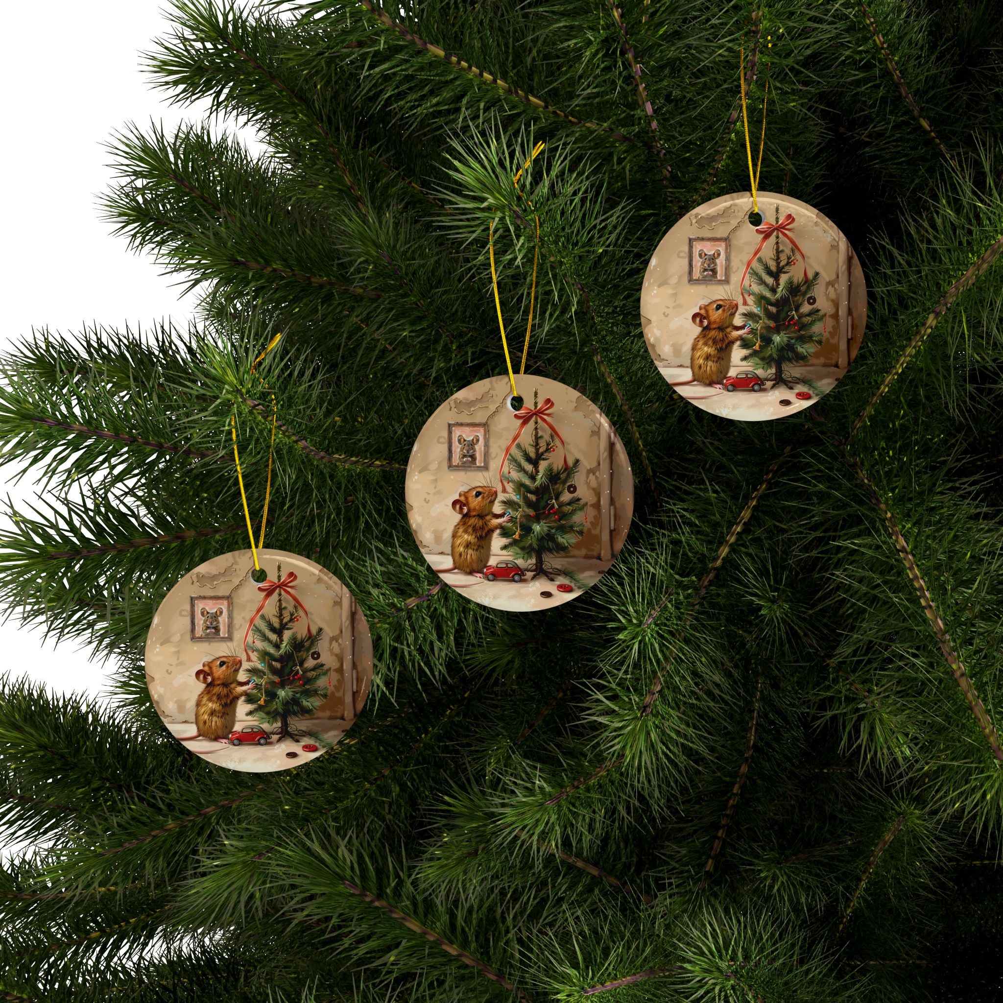 Christmas Mouse Ceramic Ornaments, 2-Side Print