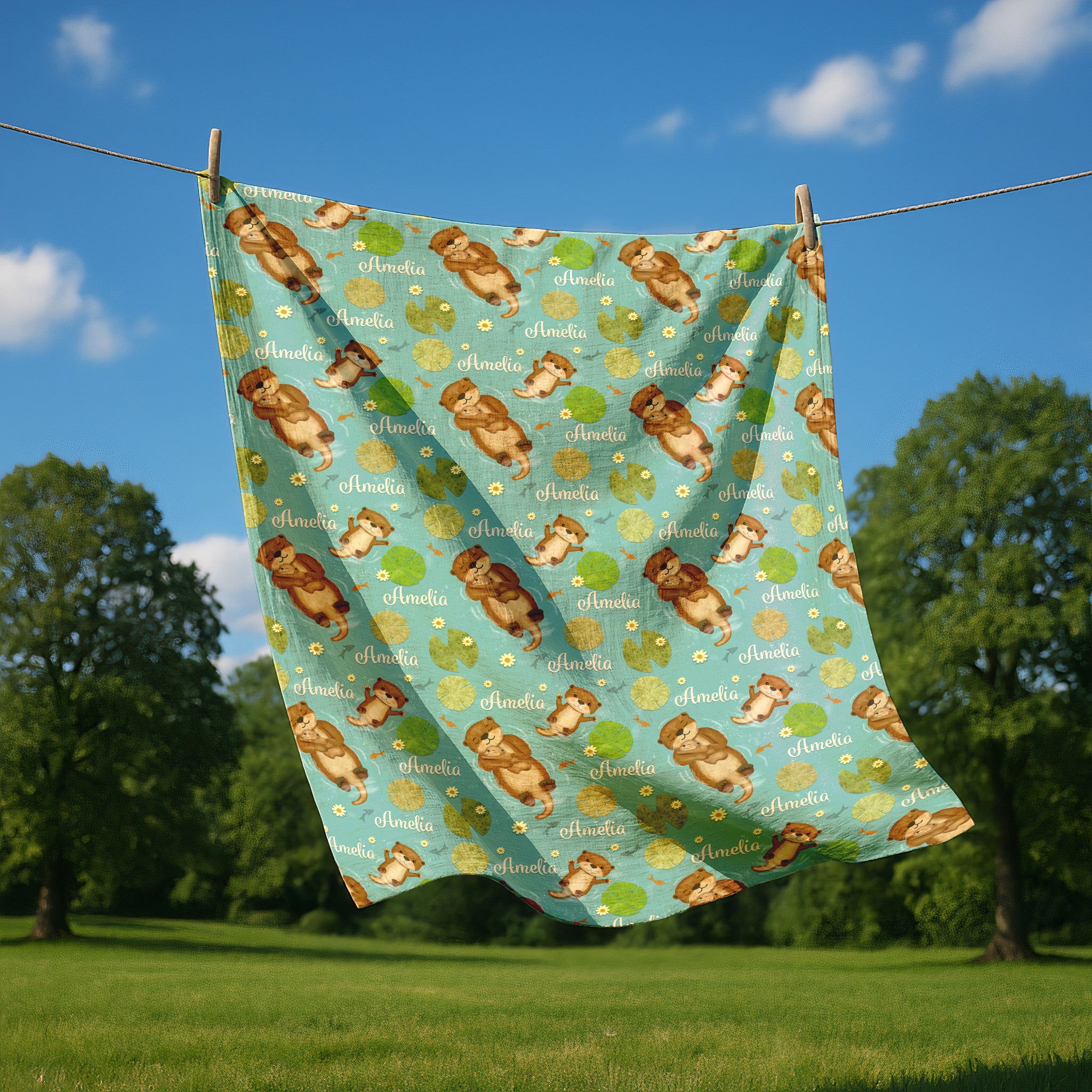 Mommy & Baby Otters Swaddle Blanket