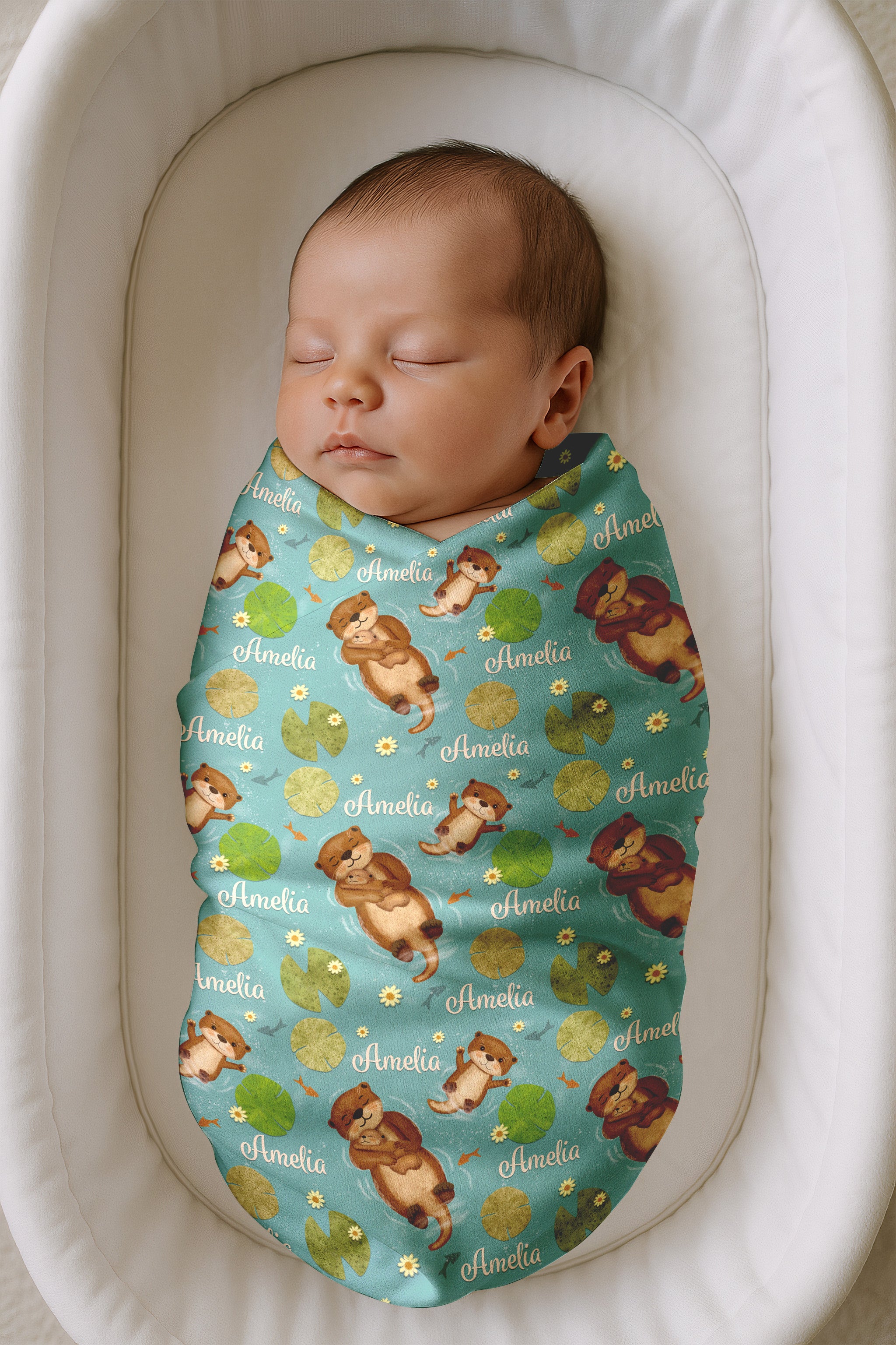 Mommy & Baby Otters Swaddle Blanket