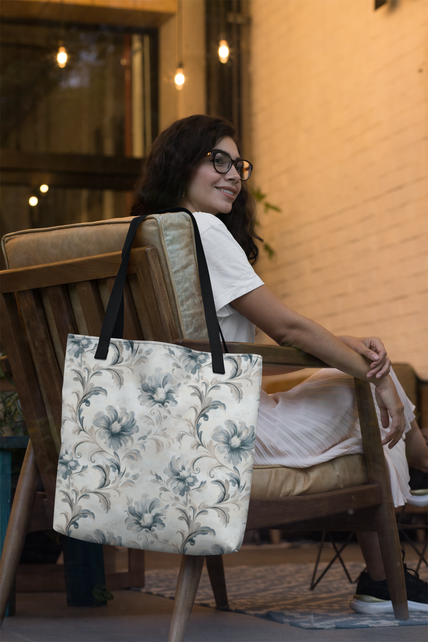 All-Over Print Tote Bag – Baroque Elegance in Blues & Grays  - 2 sizes!