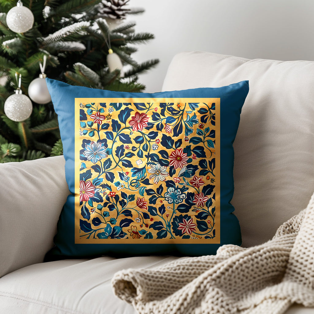 Blue Chintz Floral Premium Pillow