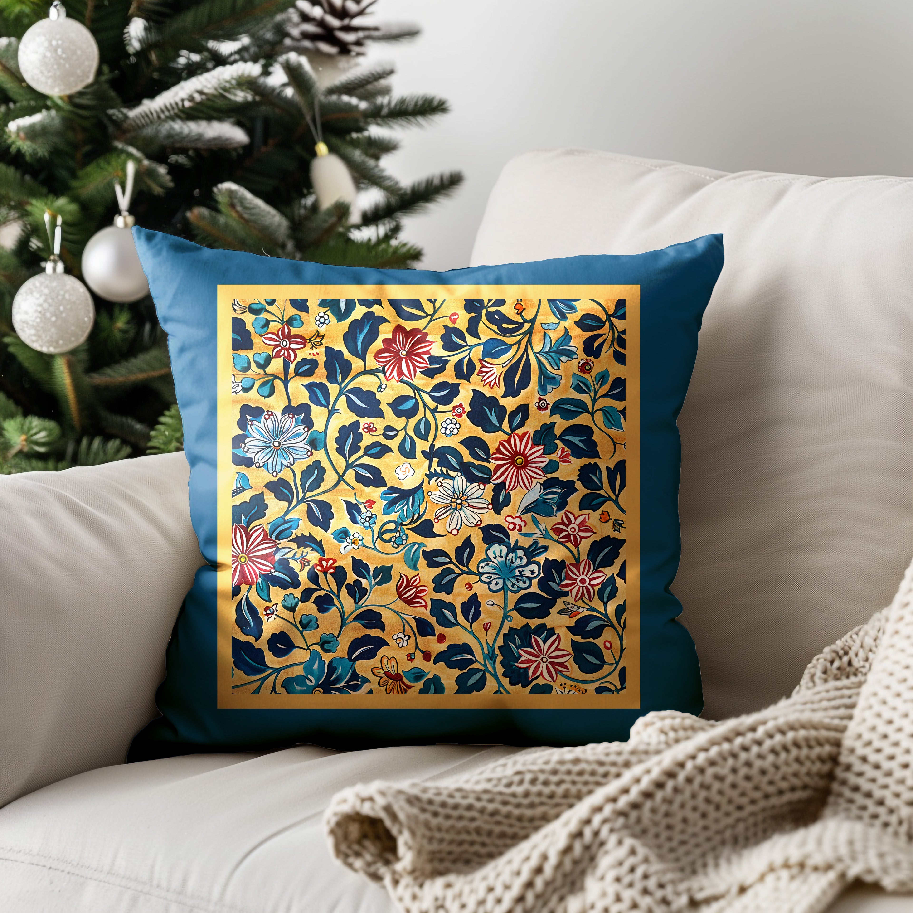 Blue Chintz Floral Premium Pillow