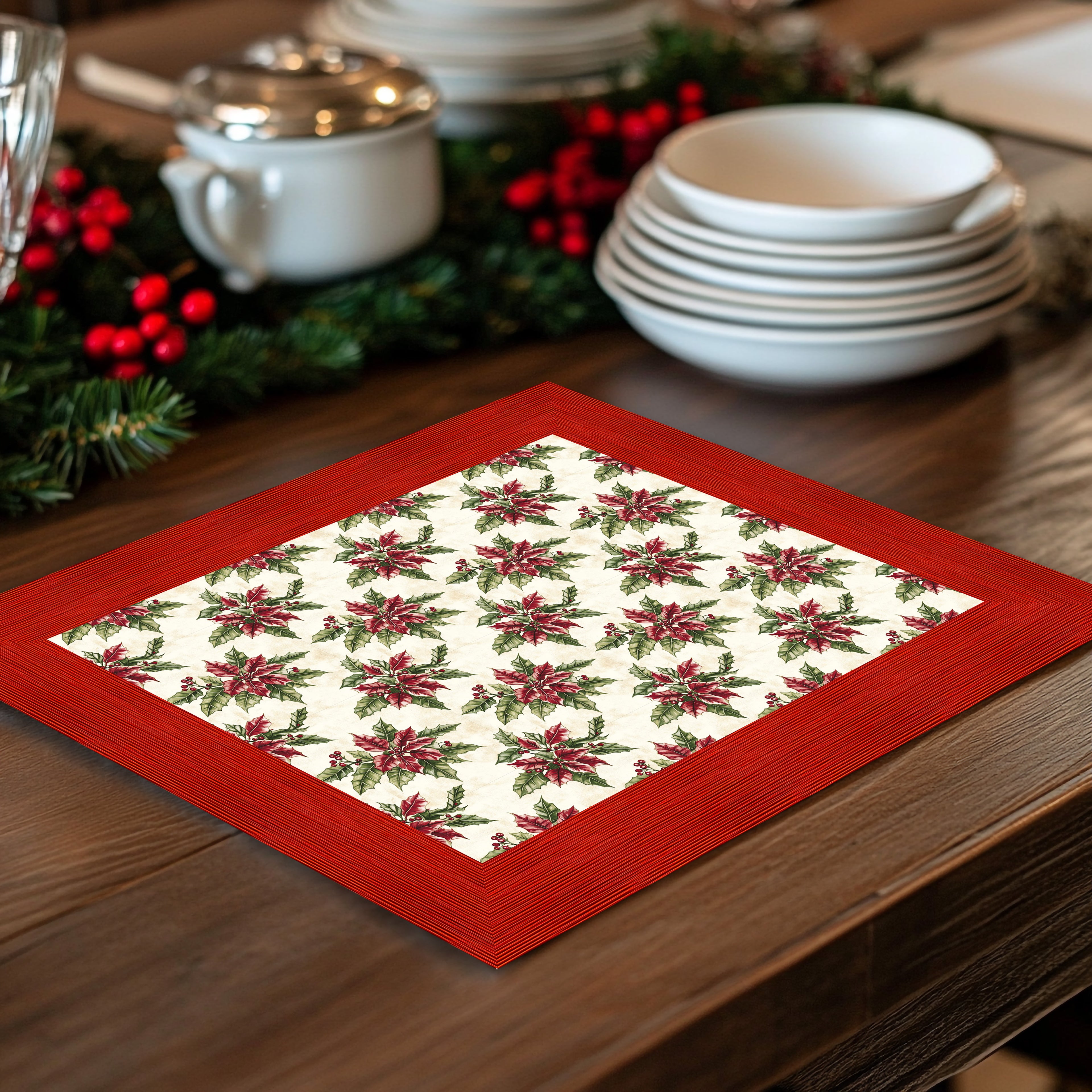 Cottage Core Poinsettia Placemat, 1pc