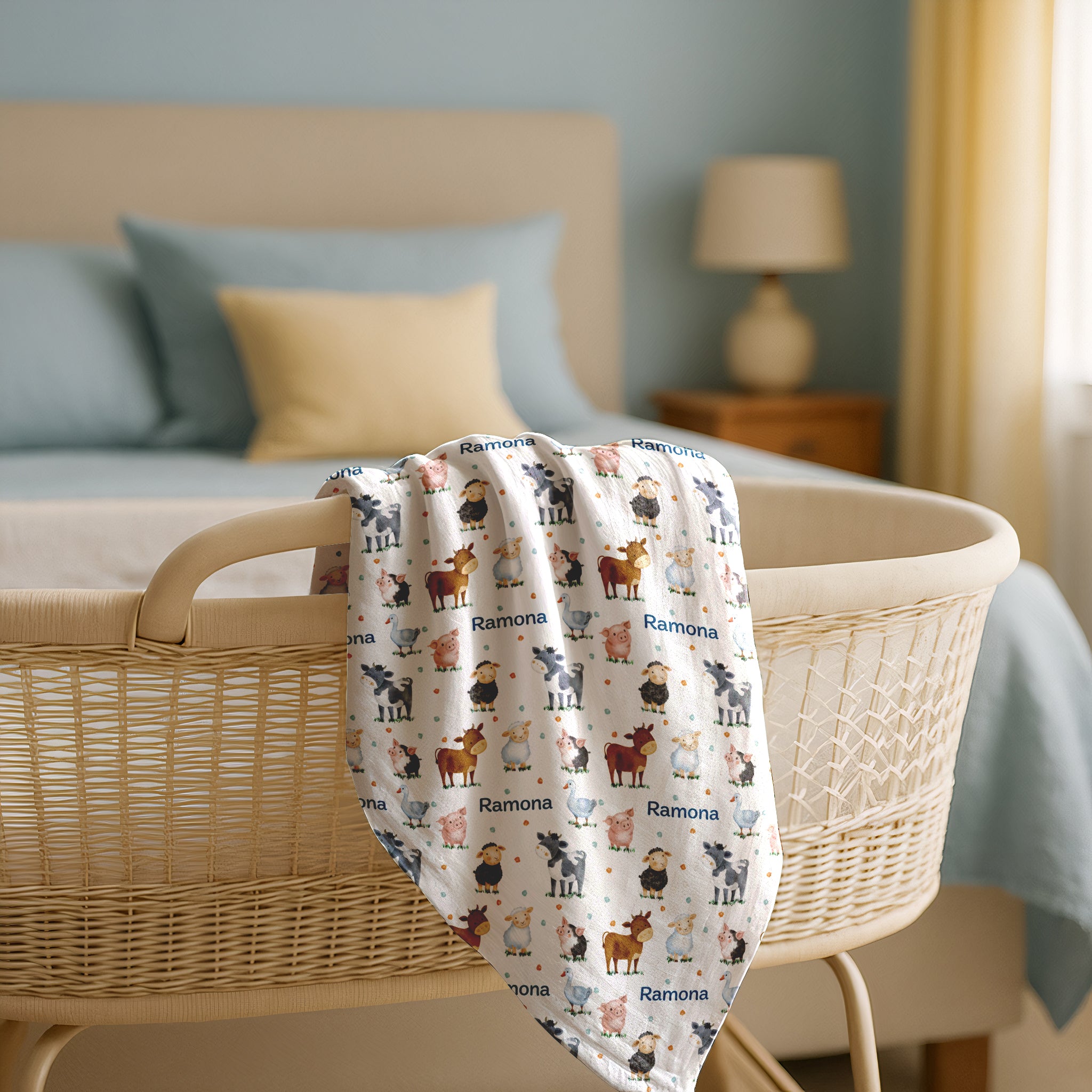 Personalized Farm Friends Swaddle Blanket