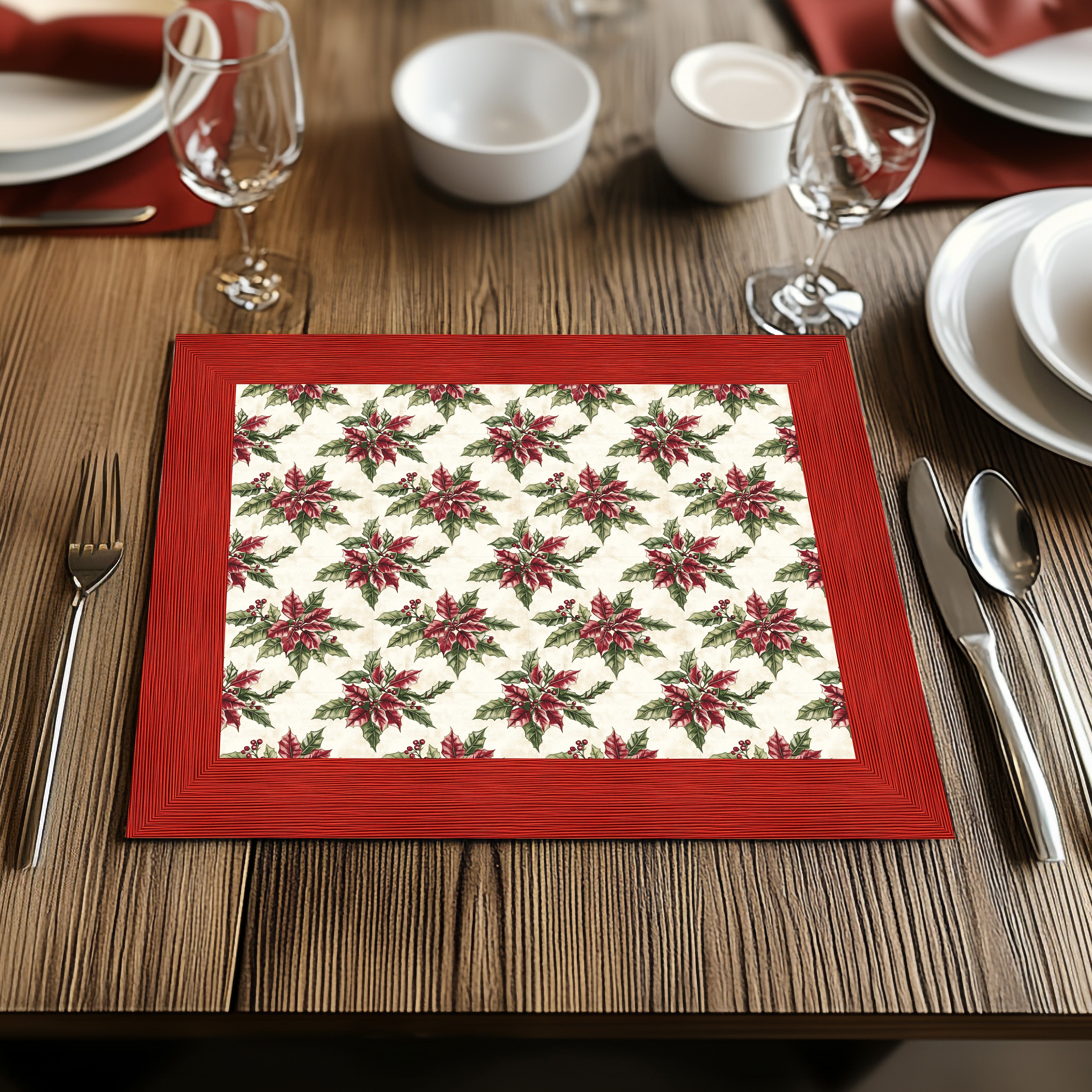 Cottage Core Poinsettia Placemat, 1pc