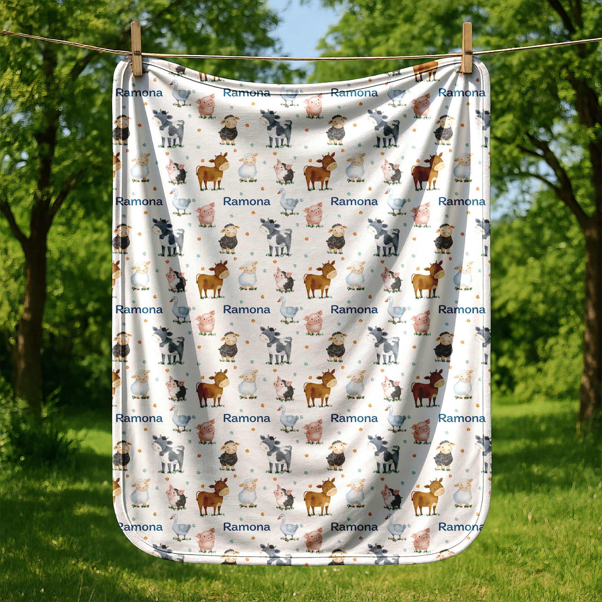Personalized Farm Friends Swaddle Blanket