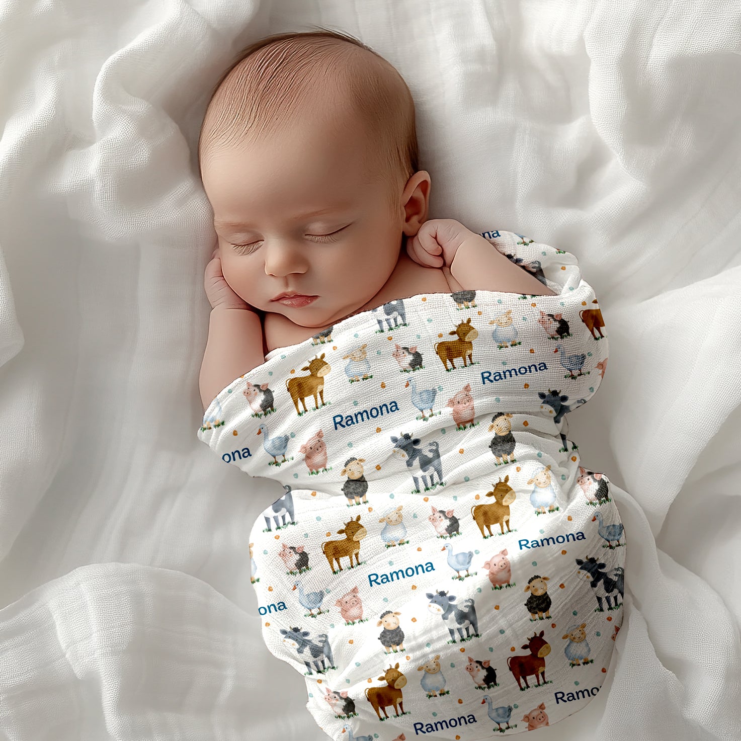 Personalized Farm Friends Swaddle Blanket