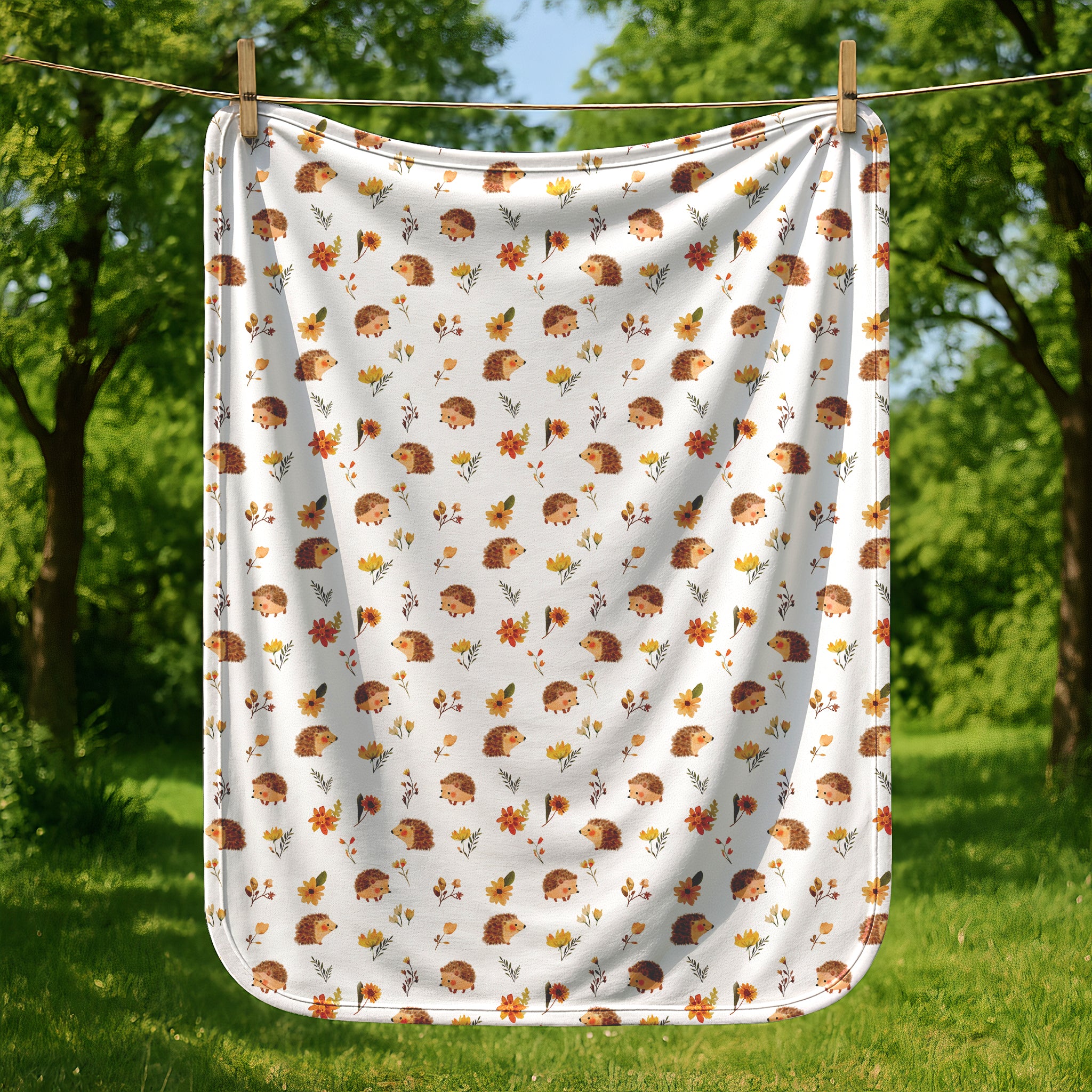 Happy Hedgehog Minky Blanket in White