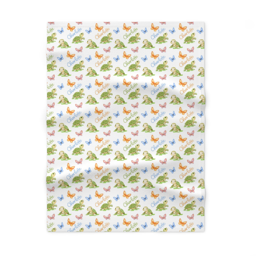 Soft Fleece Baby Blanket with Cute Butterflies and Turtles