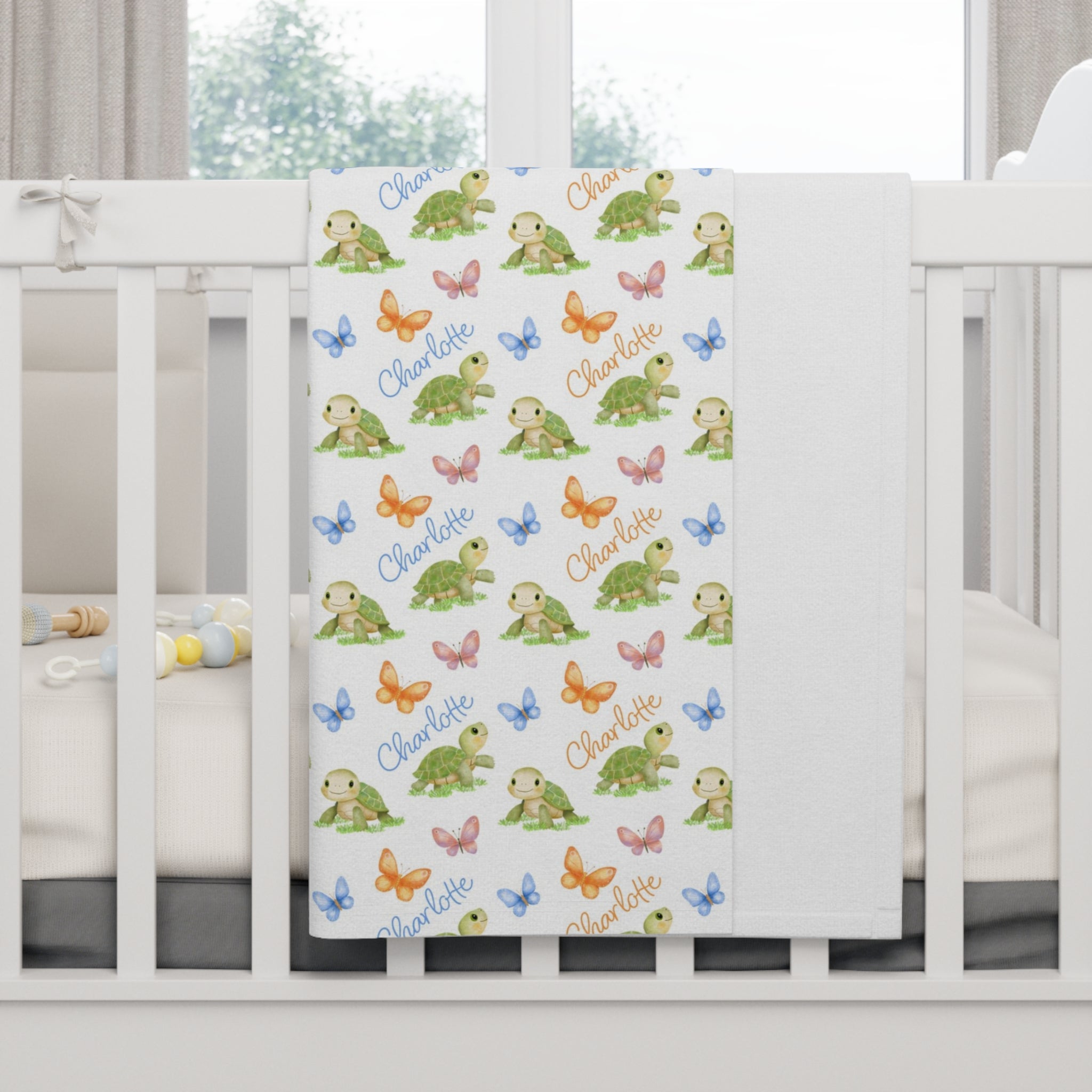 Soft Fleece Baby Blanket with Cute Butterflies and Turtles