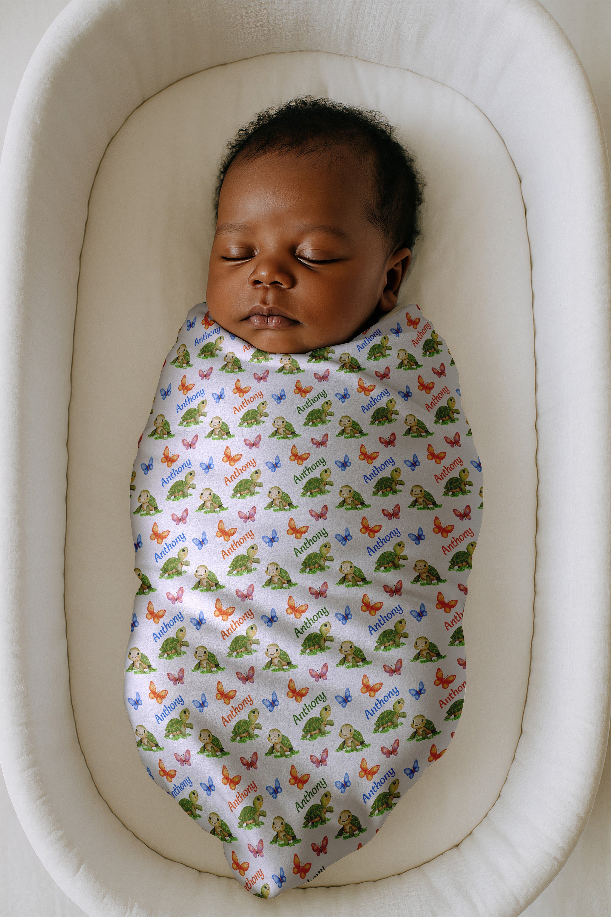 Personalized Turtle and Butterfly Swaddle Blanket