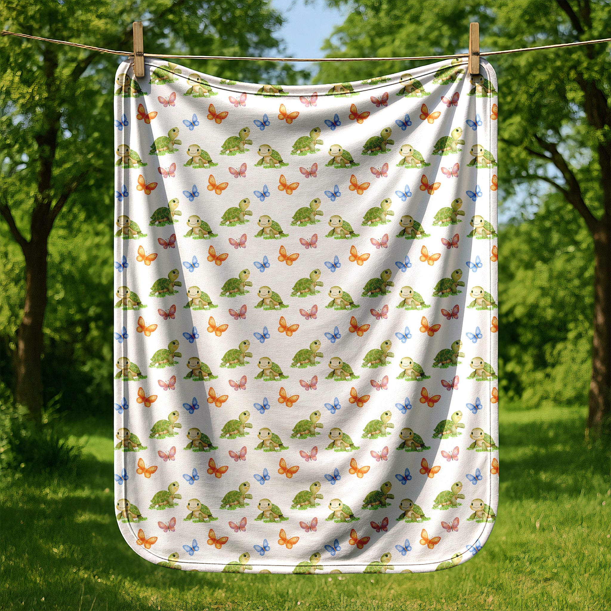 Personalized Turtle and Butterfly Swaddle Blanket