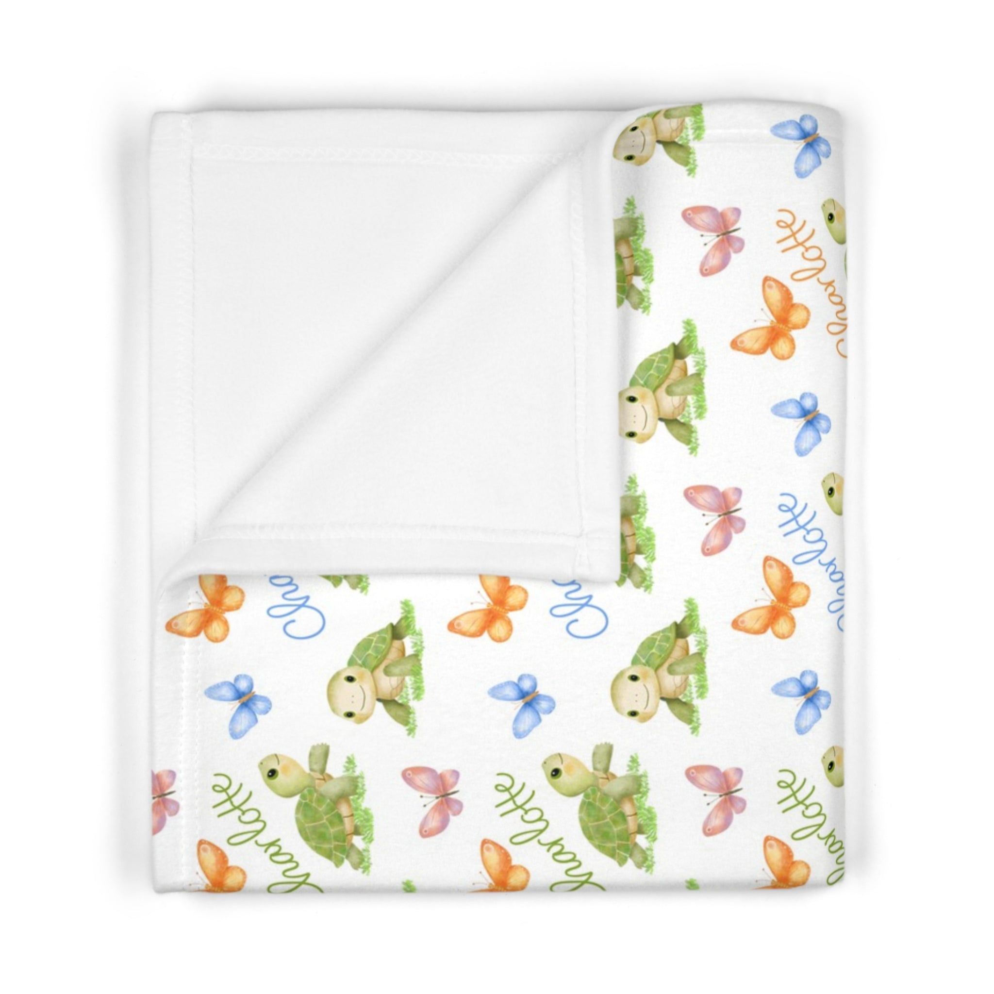 Soft Fleece Baby Blanket with Cute Butterflies and Turtles