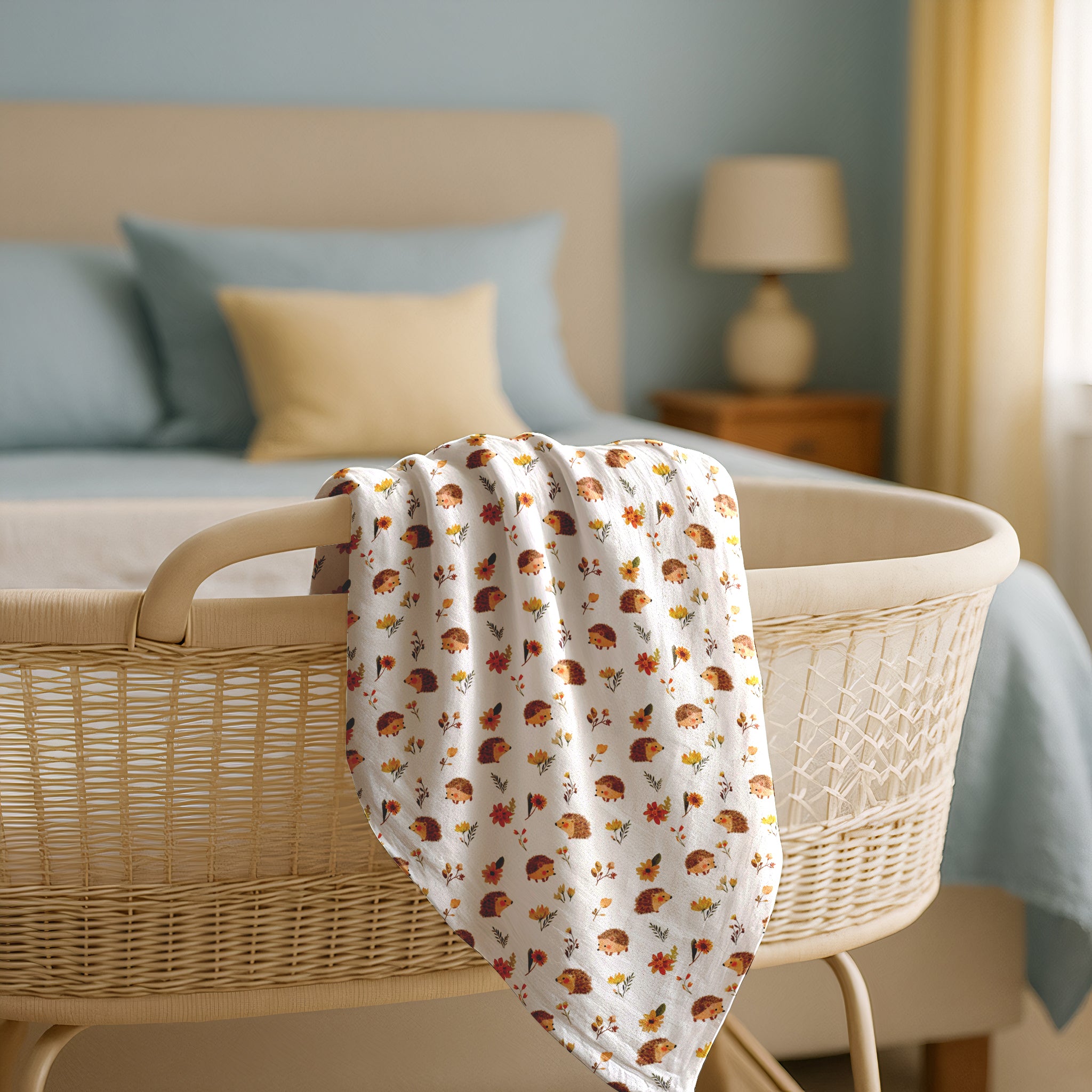 Happy Hedgehog Minky Blanket in White