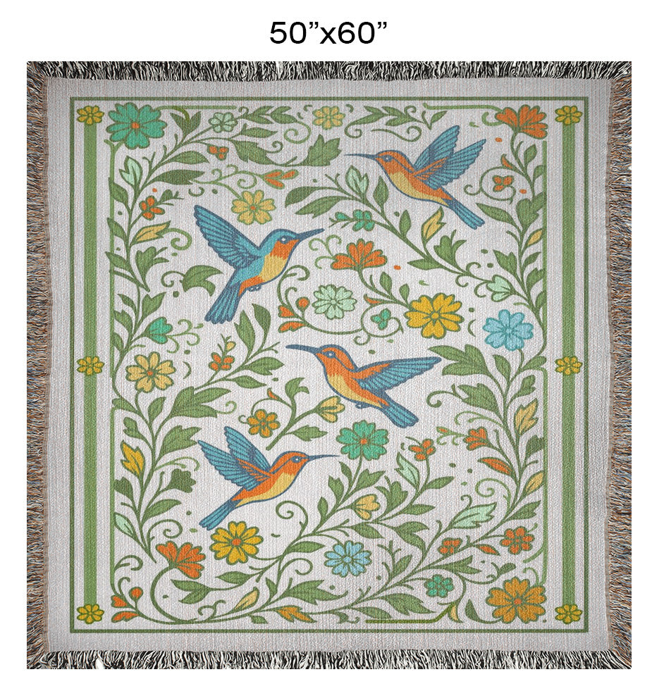 Hummingbird Garden Woven Cotton Blanket
