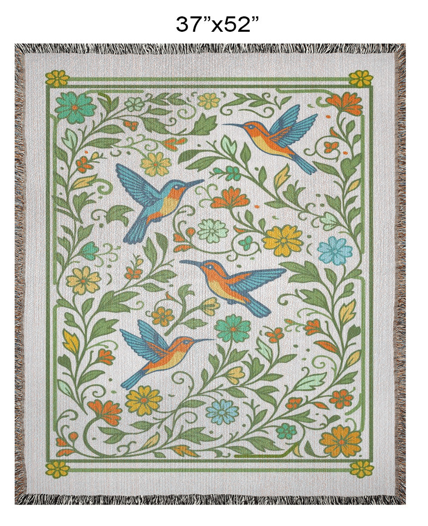 Hummingbird Garden Woven Cotton Blanket