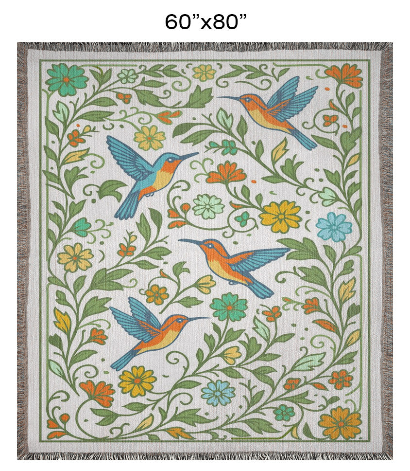 Hummingbird Garden Woven Cotton Blanket