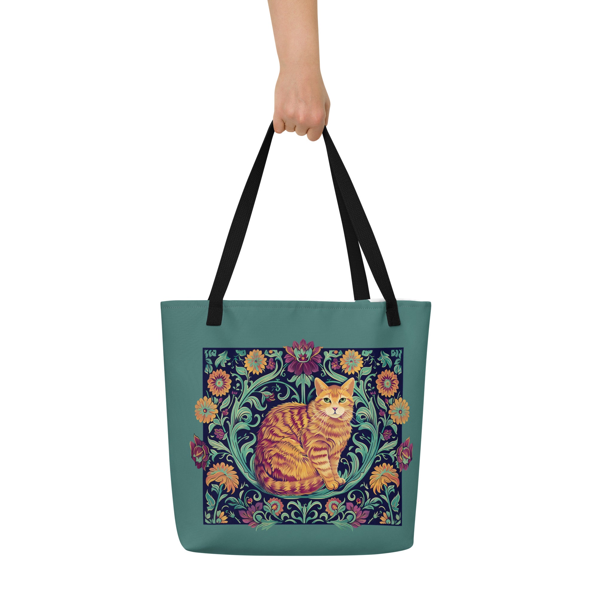 William Morris inspired Ginger Cat Large Tote Bag 16X20
