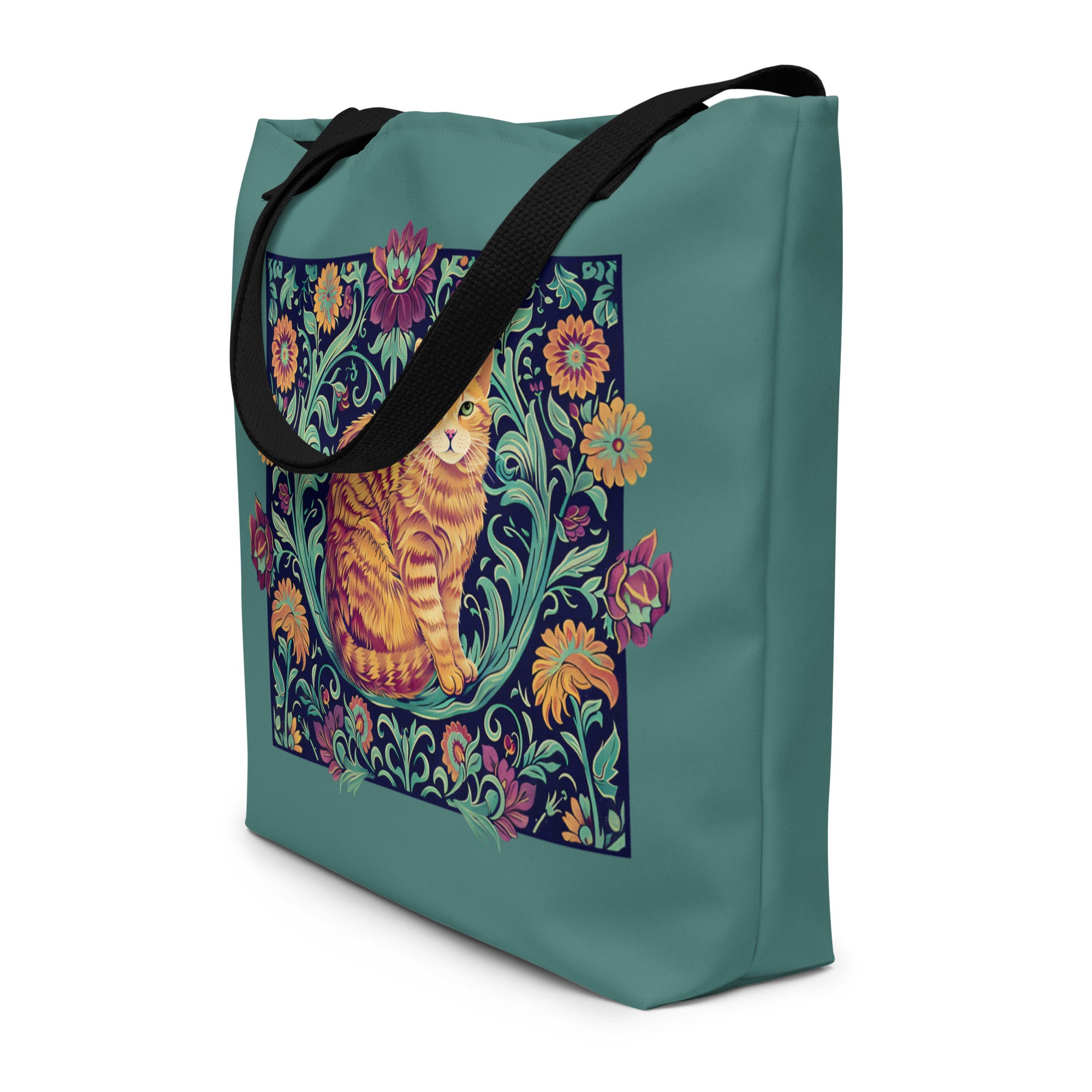 William Morris inspired Ginger Cat Large Tote Bag 16X20