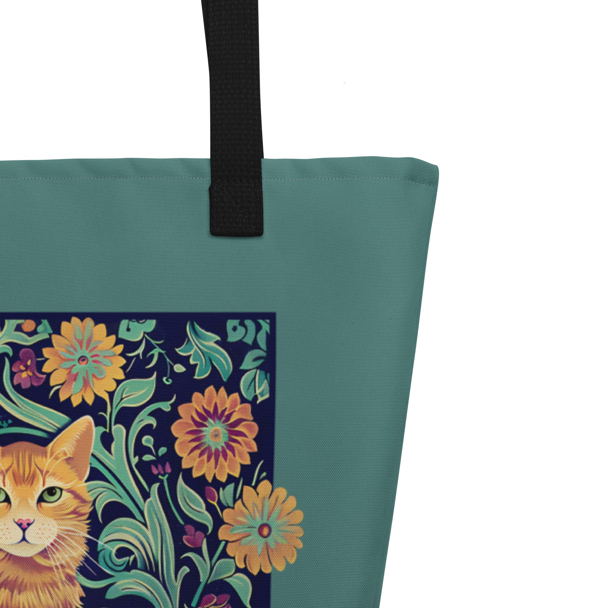 William Morris inspired Ginger Cat Large Tote Bag 16X20