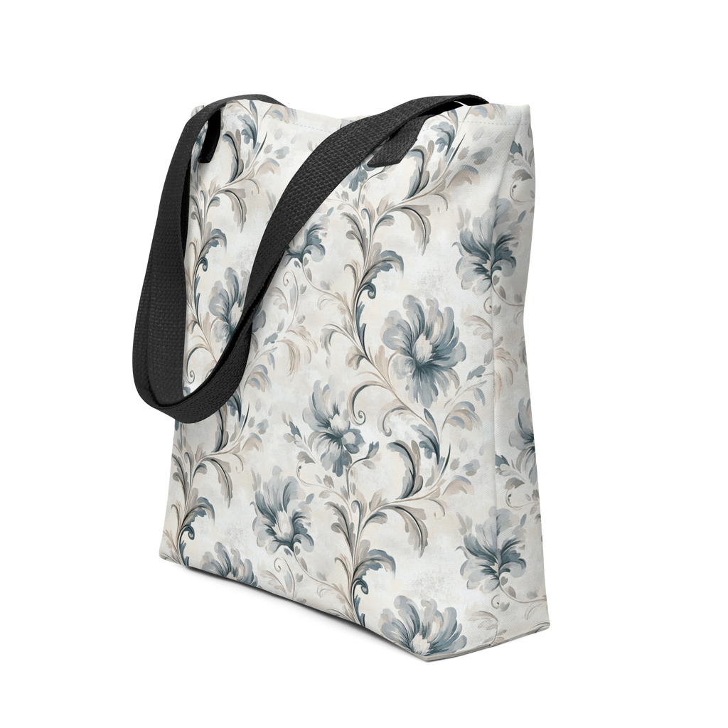 All-Over Print Tote Bag – Baroque Elegance in Blues & Grays  - 2 sizes!