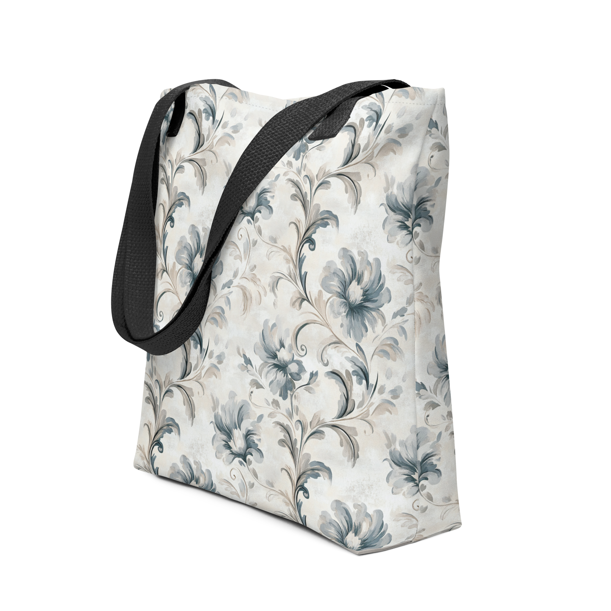 All-Over Print Tote Bag – Baroque Elegance in Blues & Grays  - 2 sizes!