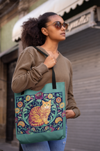 William Morris inspired Ginger Cat Large Tote Bag 16X20